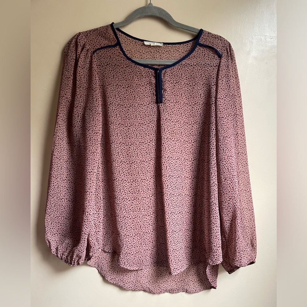 Pleione sheer cheetah print mesh blouse top size M mature office